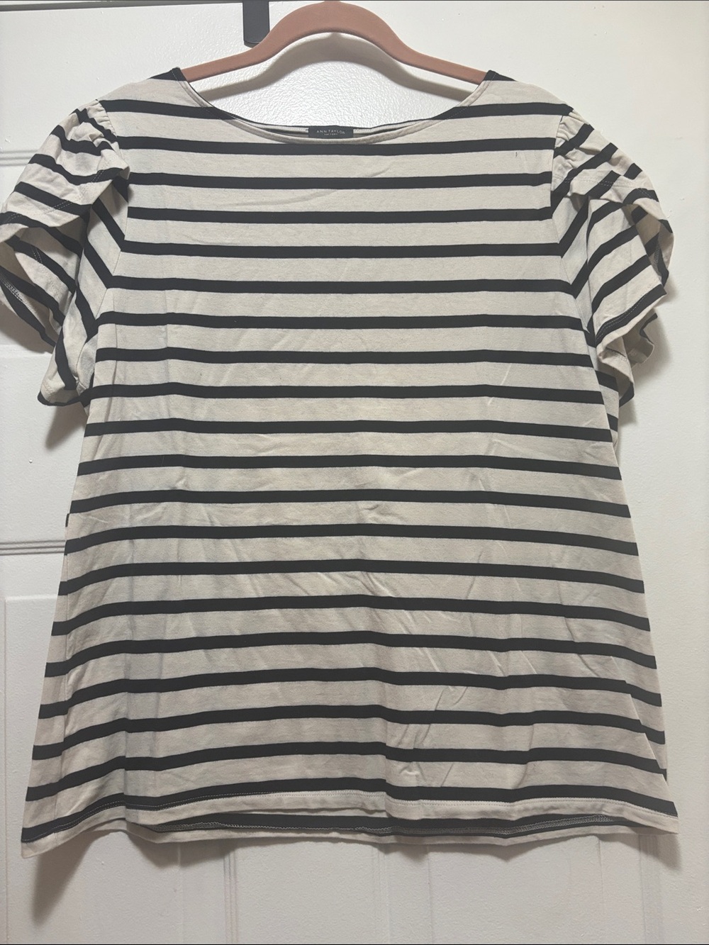 Ann Taylor Black & Cream Striped Short Sleeve Tee